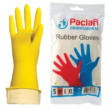 Перчатки хозяйственные латексные х/б напыление размер M (средний) желтые Paclan "Professional"