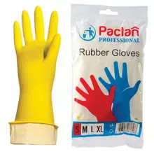 Перчатки хозяйственные латексные х/б напыление размер S (малый) желтые Paclan Professional