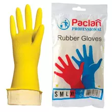 Перчатки хозяйственные латексные, х/б напыление, размер XL (очень большой) желтые, Paclan "Professional" 