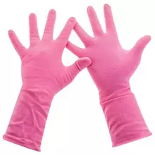 Перчатки хозяйственные латексные, хлопчатобумажное напыление, разм L (средний) розовые, Paclan "Practi Comfort" 