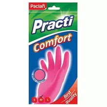 Перчатки хозяйственные латексные, хлопчатобумажное напыление, размер M (средний) розовые, Paclan "Practi Comfort" 