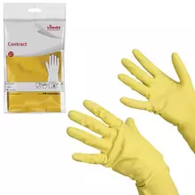 Перчатки хозяйственные резиновые Vileda "Контракт" с х/б напылением размер L (большой) желтые