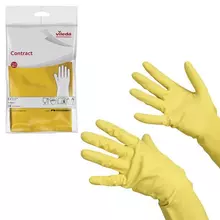 Перчатки хозяйственные резиновые Vileda "Контракт" с х/б напылением, размер M (средний) желтые