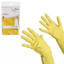 Перчатки хозяйственные резиновые Vileda "Контракт" с х/б напылением размер XL (очень большой) желтые