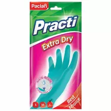 Перчатки хозяйственные резиновые, хлопчатобумажное напыление, 100% флок, размер L, синие, "Practi Extra Dry", Paclan