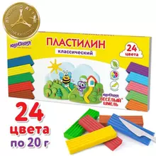 Пластилин классический Юнландия "ВЕСЁЛЫЙ ШМЕЛЬ" 24 цвета 480 грамм. стек