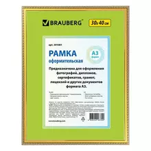 Рамка 30х40 см. пластик багет 16 мм. Brauberg "HIT5" золото стекло