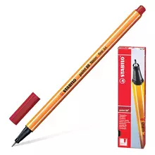 Ручка капиллярная (линер) Stabilo "Point 88" ТЕМНО-красная корпус оранжевый линия письма 04 мм.