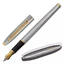 Ручка подарочная перьевая Brauberg "Brioso" синяя корпус серебристый с золотистыми деталями