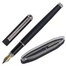 Ручка подарочная перьевая Brauberg "Larghetto" синяя корпус черный с хромированными деталями