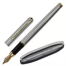 Ручка подарочная перьевая Brauberg "Maestro" синяя корпус серебристый с золотистыми деталями