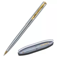 Ручка подарочная шариковая Brauberg Maestro синяя корпус серебристый с золотистым линия письма 05 мм.