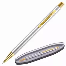 Ручка подарочная шариковая Brauberg Piano синяя корпус серебристый с золотистым линия письма 05 мм.