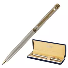 Ручка подарочная шариковая Galant "Brigitte" тонкий корпус серебристый золотистые детали пишущий узел 07 мм. синяя