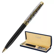 Ручка подарочная шариковая Galant "Consul" корпус черный с серебристым золотистые детали пишущий узел 07 мм. синяя