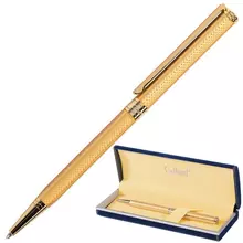 Ручка подарочная шариковая Galant "Stiletto Gold" тонкий корпус золотистый золотистые детали пишущий узел 07 мм. синяя