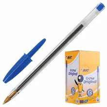 Ручка шариковая Bic "Cristal" синяя корпус прозрачный узел 1 мм.