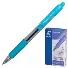 Ручка шариковая масляная автоматическая с грипом Pilot "Super Grip" синяя голубые детали узел 07 мм.