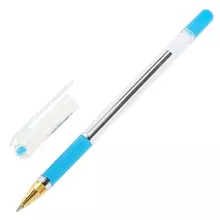 Ручка шариковая масляная с грипом Munhwa "MC Gold" голубая корпус прозрачный узел 05 мм.