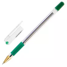Ручка шариковая масляная с грипом Munhwa "MC Gold" зеленая корпус прозрачный узел 05 мм.