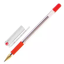 Ручка шариковая масляная с грипом Munhwa "MC Gold" красная корпус прозрачный узел 05 мм.