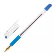 Ручка шариковая масляная с грипом Munhwa "MC Gold" синяя корпус прозрачный узел 05 мм.