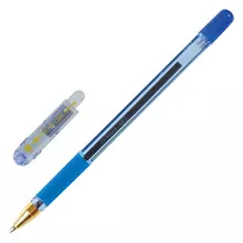 Ручка шариковая масляная с грипом Munhwa "MC Gold" синяя корпус тонированный синий узел 07 мм.