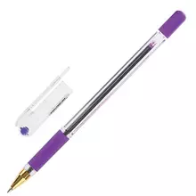 Ручка шариковая масляная с грипом Munhwa "MC Gold" фиолетовая корпус прозрачный узел 05 мм.