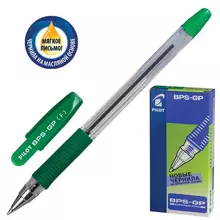 Ручка шариковая масляная с грипом Pilot "BPS-GP" зеленая корпус прозрачный узел 07 мм.
