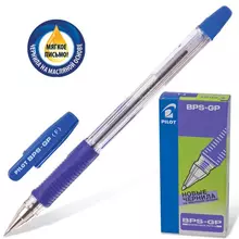 Ручка шариковая масляная с грипом Pilot "BPS-GP" синяя корпус прозрачный узел 07 мм. BPS-GP-F