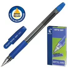 Ручка шариковая масляная с грипом Pilot "BPS-GP" синяя корпус прозрачный узел 1 мм.