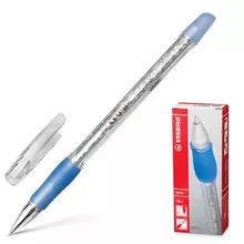 Ручка шариковая с грипом Stabilo "Keris" синяя корпус прозрачный с блестками узел 05 мм.