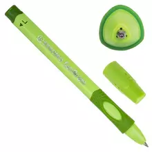 Ручка шариковая с грипом Stabilo "Left Right", синяя, для левшей, корпус зеленый, узел 0,8 мм.