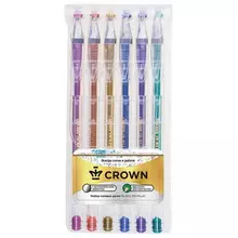 Ручки гелевые Crown "Hi-Jell Metallic" набор 6 цветов металлик узел 07 мм.