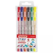 Ручки гелевые Пифагор набор 6 цветов корпус прозрачный узел 05 мм.