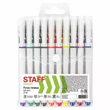 Ручки гелевые с грипом Staff "Manager" GP-198 набор 10 цветов корпус белый узел 05 мм.