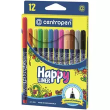 Ручки капиллярные (линеры) 12 цветов Centropen "Happy Liner" линия письма 03 мм.