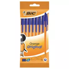 Ручки шариковые Bic "Orange Fine" набор 8 шт. синие линия письма 032 мм. пакет