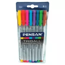 Ручки шариковые масляные Pensan "Triball Colored" набор 8 шт. ассорти узел 1 мм.