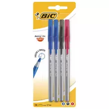 Ручки шариковые с грипом Bic "Round Stic Exact" набор 4 шт./3 цвета (синий черный красный) линия письма 028 мм.