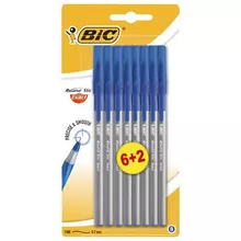 Ручки шариковые с грипом Bic "Round Stic Exact" набор 6+2 шт. синие линия письма 028 мм.