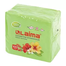 Салфетки бумажные 100 шт. 24х24 см. Laima/ЛАЙМА, зелёные (пастельный цвет) 100% целлюлоза