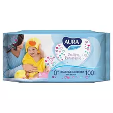 Салфетки влажные комплект 100 шт. для детей AURA "Ultra comfort" универсальные очищающие гипоаллергенные без спирта