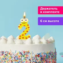 Свеча-цифра для торта "2" "С глазками" 6 см. Золотая Сказка с держателем