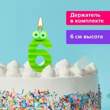 Свеча-цифра для торта "6" "С глазками" 6 см. Золотая Сказка с держателем