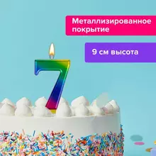 Свеча-цифра для торта "7" "Радужная", 9 см. Золотая Сказка, с держателем