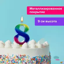 Свеча-цифра для торта "8" "Радужная", 9 см. Золотая Сказка, с держателем