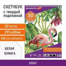 Скетчбук белая бумага 100г./м2 297х410 мм. 50 л. гребень жёсткая подложка Brauberg Art Debut