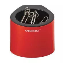 Скрепочница магнитная Офисмаг с 30 скрепками стильный корпус красно-черная