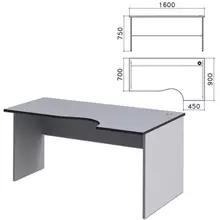 Стол письменный эргономичный "Монолит" 1600х900х750 мм. правый цвет серый